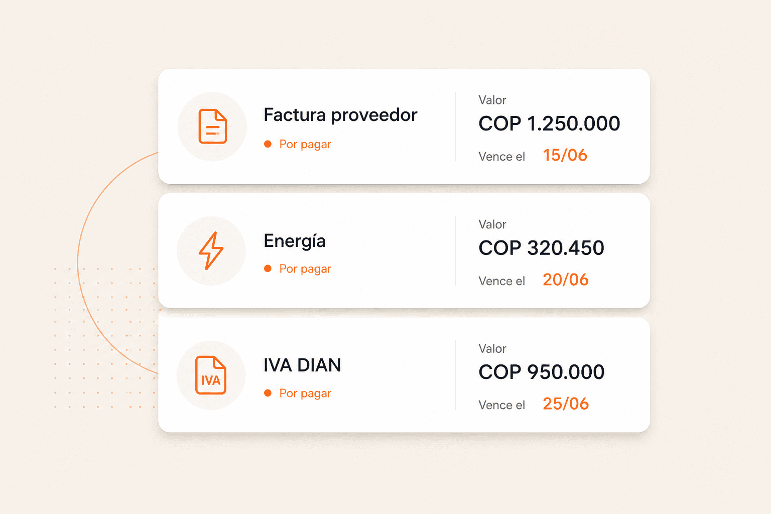 Lista de pagos por confirmar: proveedor, energía e IVA